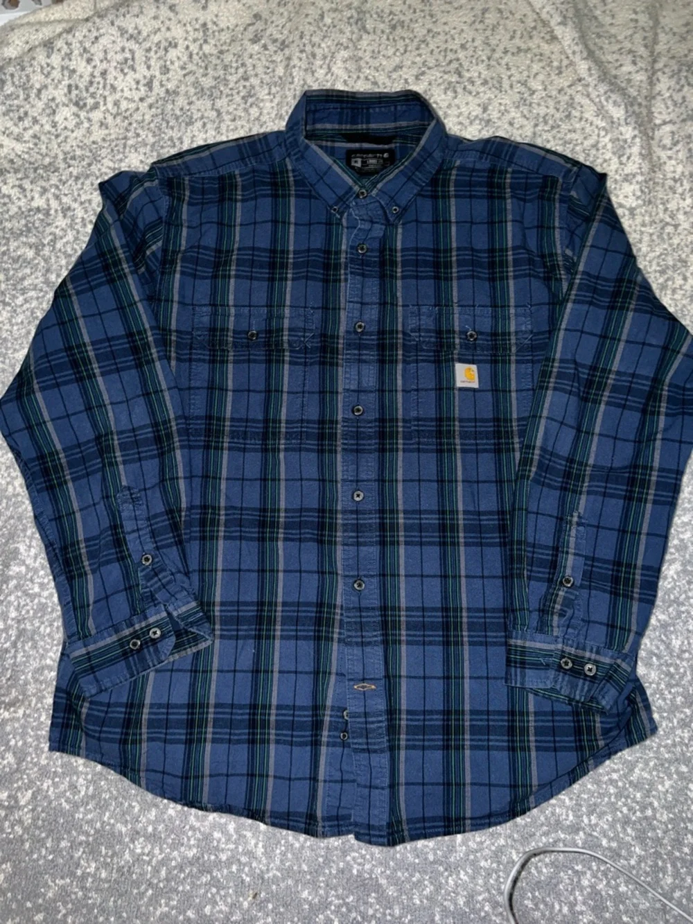 Carhartt TW4447 Men's Loose Fit Midweight Chambray Plaid Long Sleeve Shirt XL - Picture 2 of 12